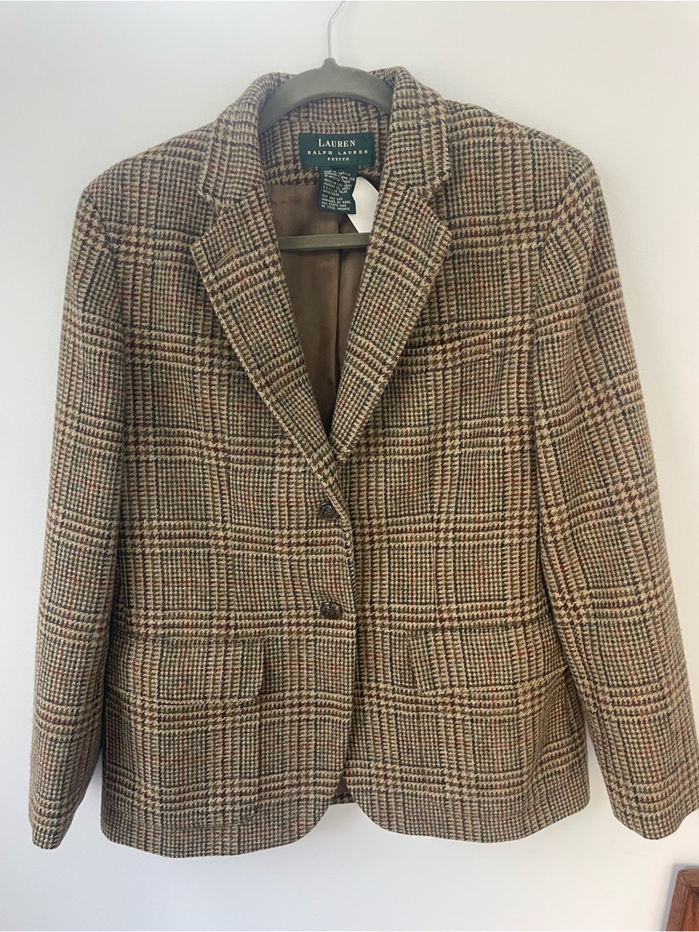 Lauren Ralph Lauren Women's Brown Glen Plaid Wool Blend Blazer